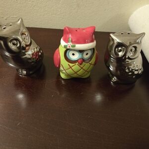 Set of 3 Salt and Pepper Colorful Owl Figurine